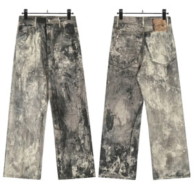 AC style inkjet graffiti distressed loose wide-leg casual jeans-4920